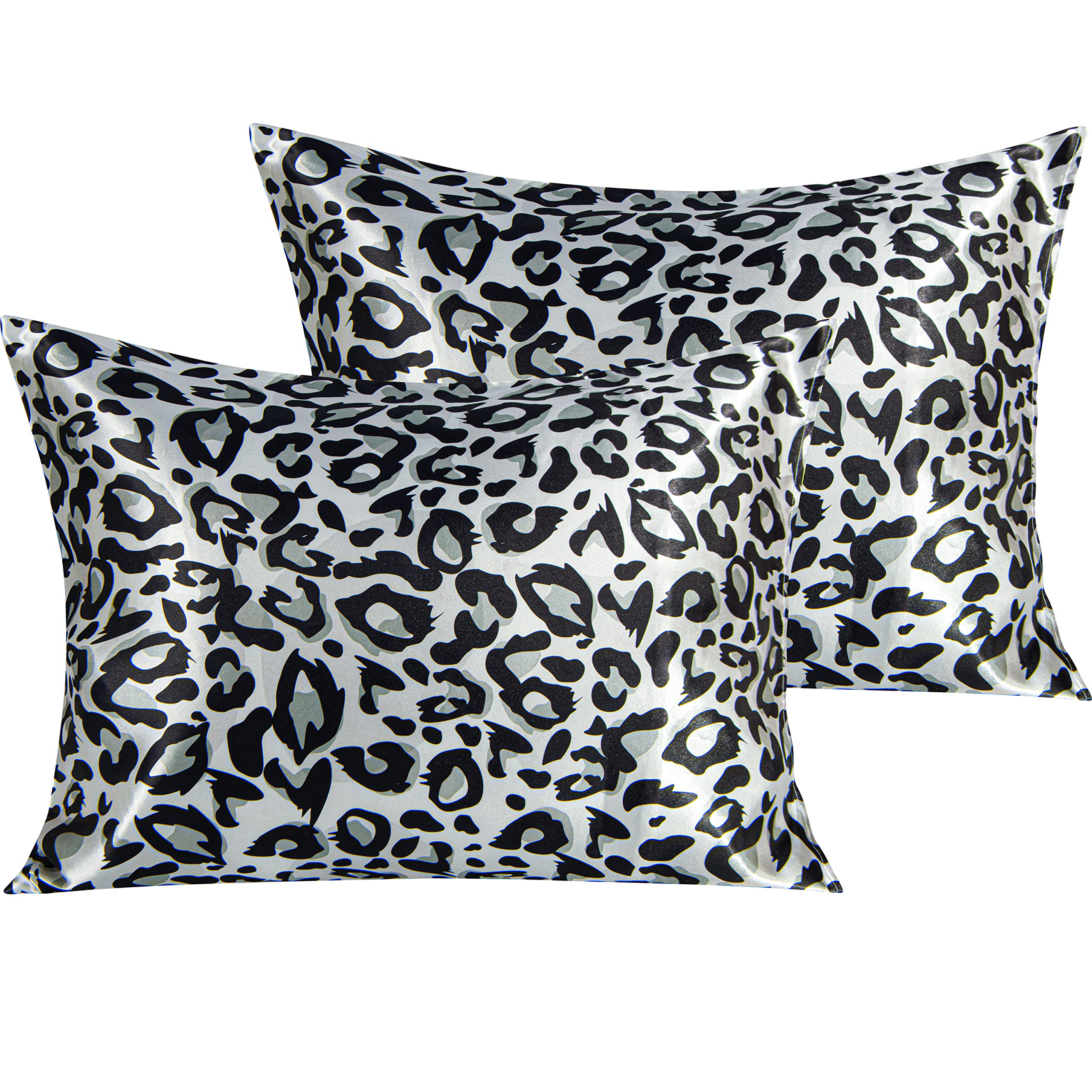 Ntbay 2 Pack Satin Standard Pillowcases For Hair And Skin, Luxurious And Silky Leopard Printed Pillow Cases With Envelope Closur